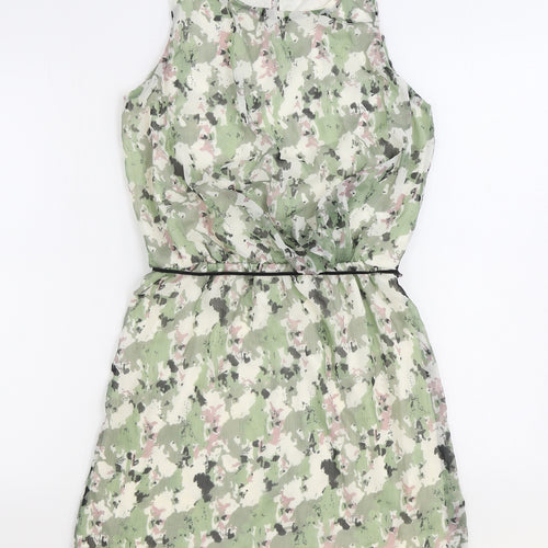 Garcia Womens Green Geometric Polyester Tank Dress Size 10 Boat Neck Button