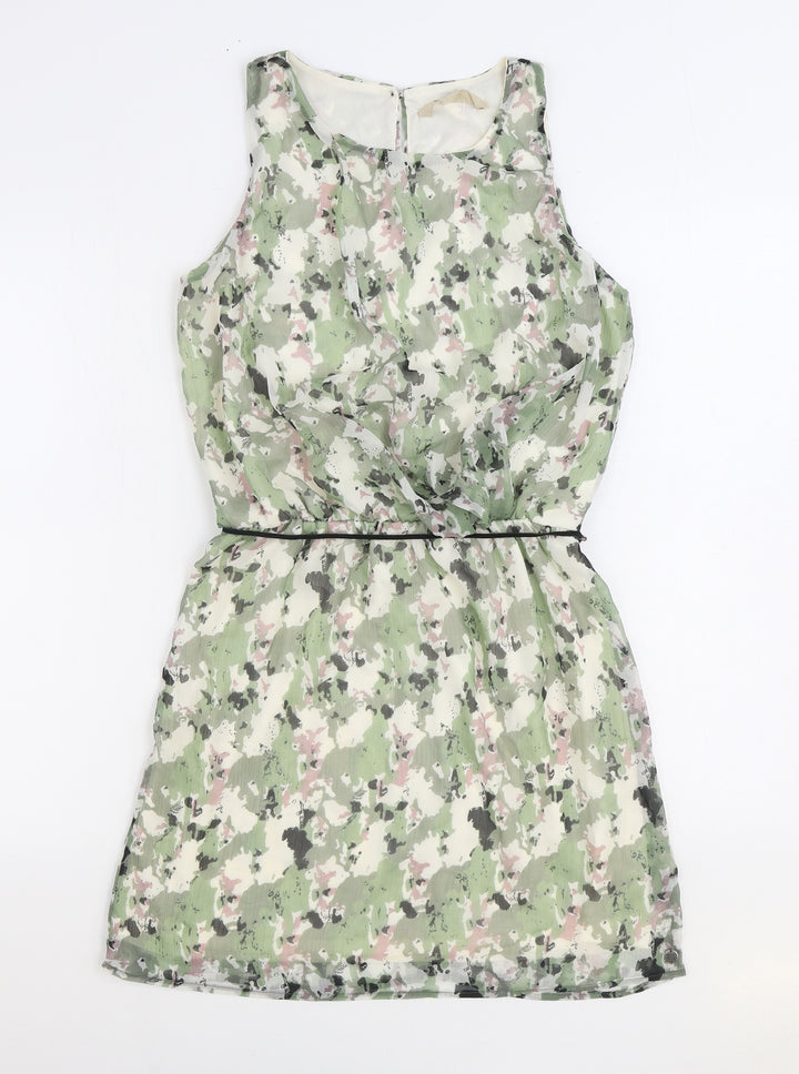 Garcia Womens Green Geometric Polyester Tank Dress Size 10 Boat Neck Button