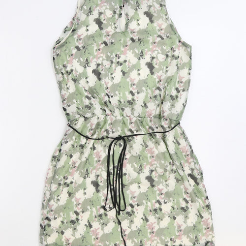 Garcia Womens Green Geometric Polyester Tank Dress Size 10 Boat Neck Button