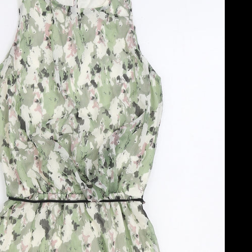 Garcia Womens Green Geometric Polyester Tank Dress Size 10 Boat Neck Button