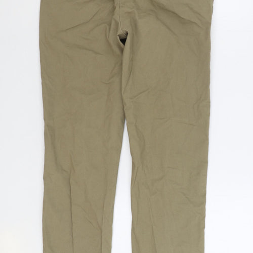 Marks and Spencer Mens Brown Cotton Trousers Size 34 in L33 in Regular Zip