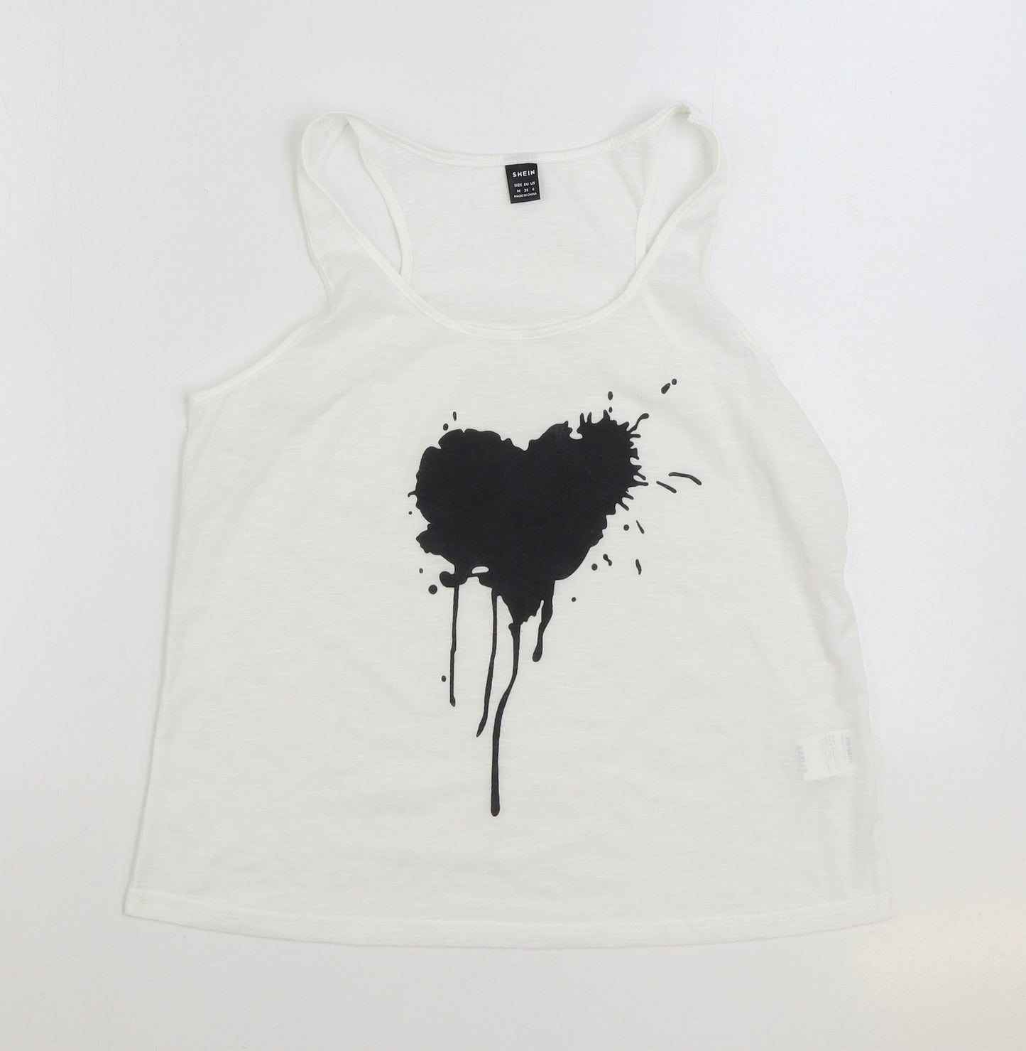 SheIn Womens White Polyester Basic Tank Size M Scoop Neck - Heart