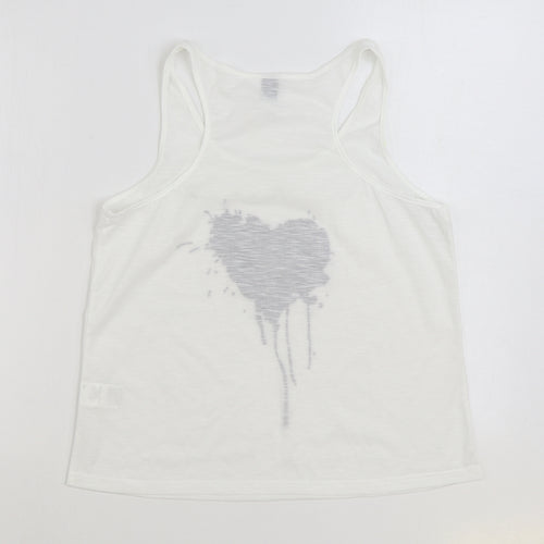 SheIn Womens White Polyester Basic Tank Size M Scoop Neck - Heart