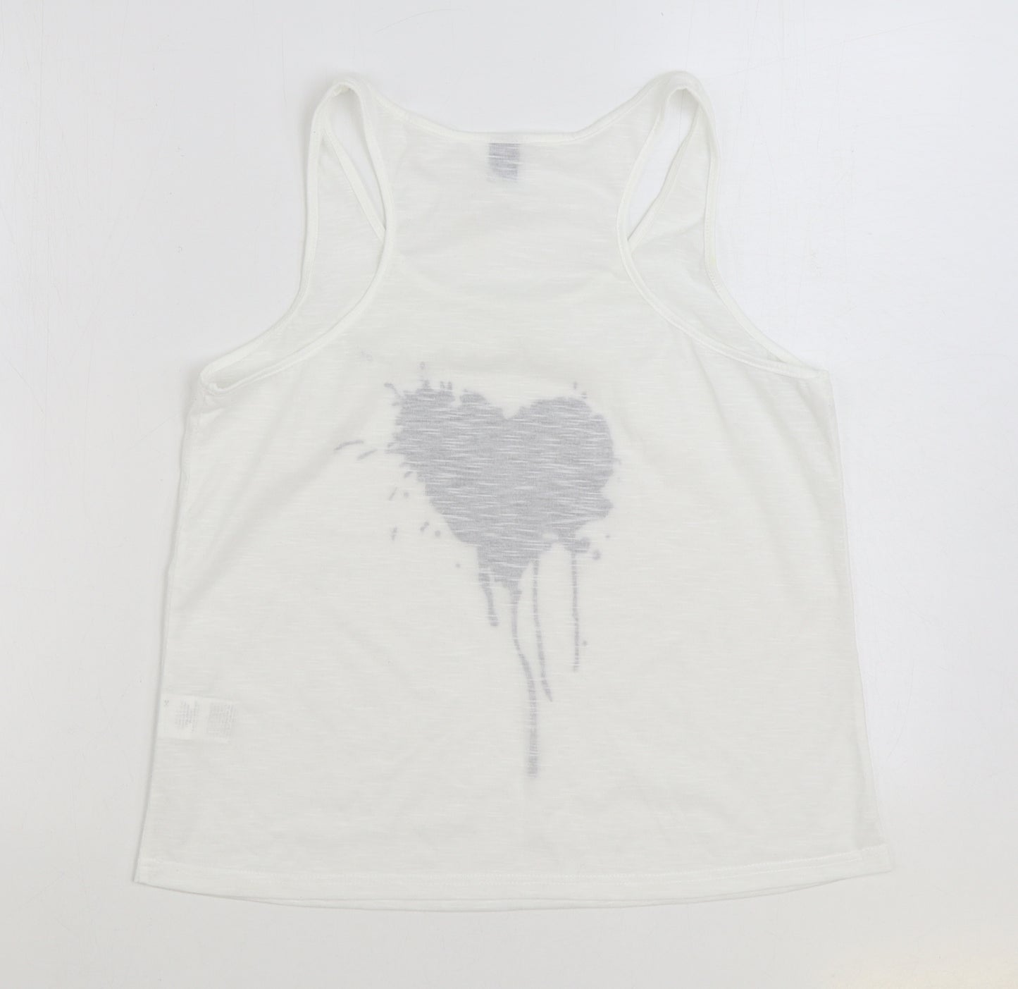 SheIn Womens White Polyester Basic Tank Size M Scoop Neck - Heart