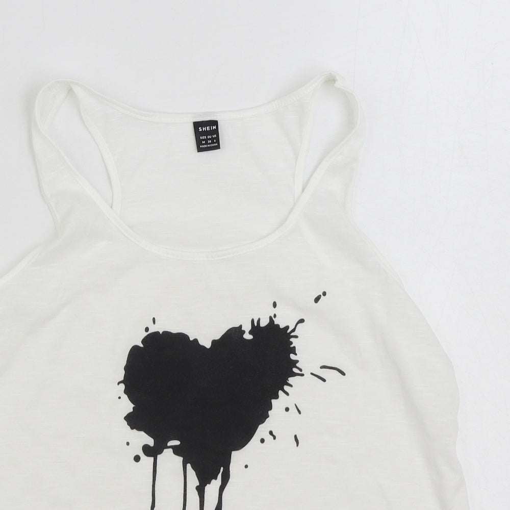 SheIn Womens White Polyester Basic Tank Size M Scoop Neck - Heart