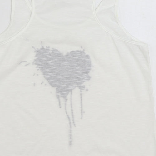SheIn Womens White Polyester Basic Tank Size M Scoop Neck - Heart