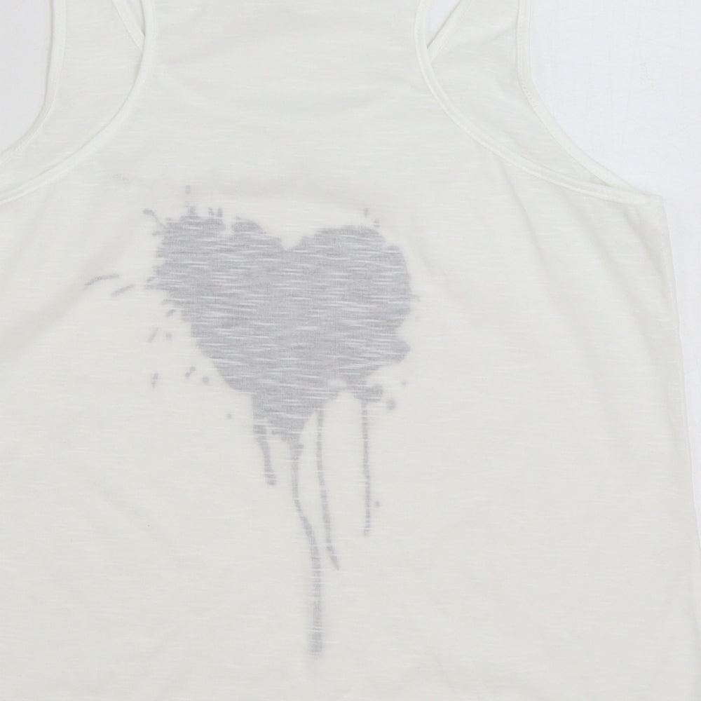 SheIn Womens White Polyester Basic Tank Size M Scoop Neck - Heart