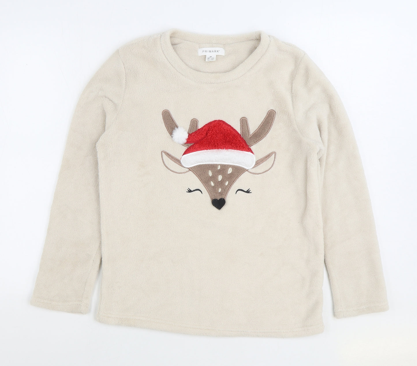 Primark Womens Beige Solid Polyester Top Pyjama Top Size XS - Christmas Reindeer