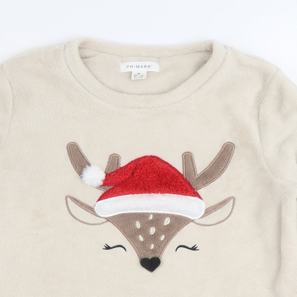 Primark Womens Beige Solid Polyester Top Pyjama Top Size XS - Christmas Reindeer