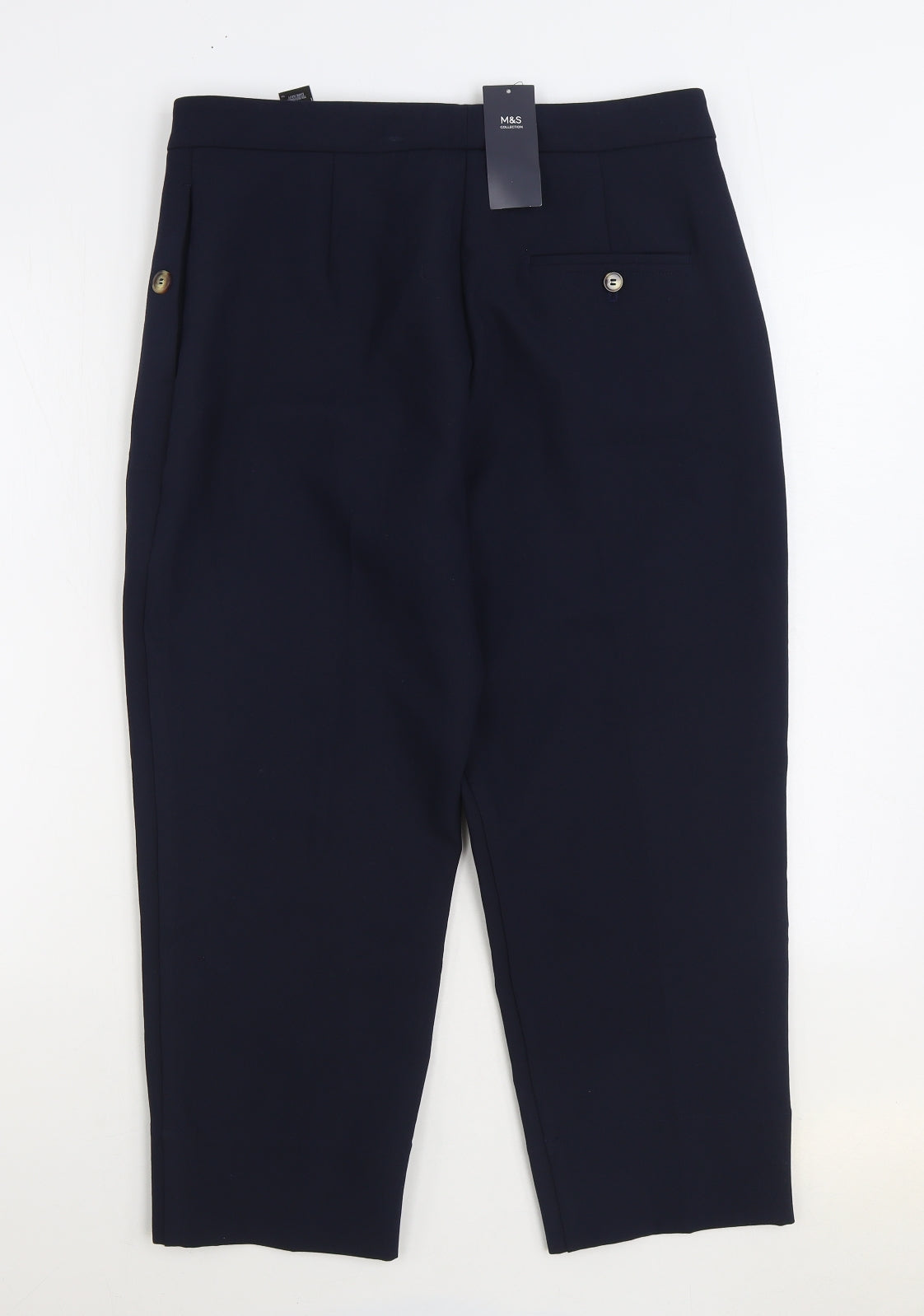 Marks and Spencer Womens Blue Polyester Cropped Trousers Size 14 L24 in Regular Zip