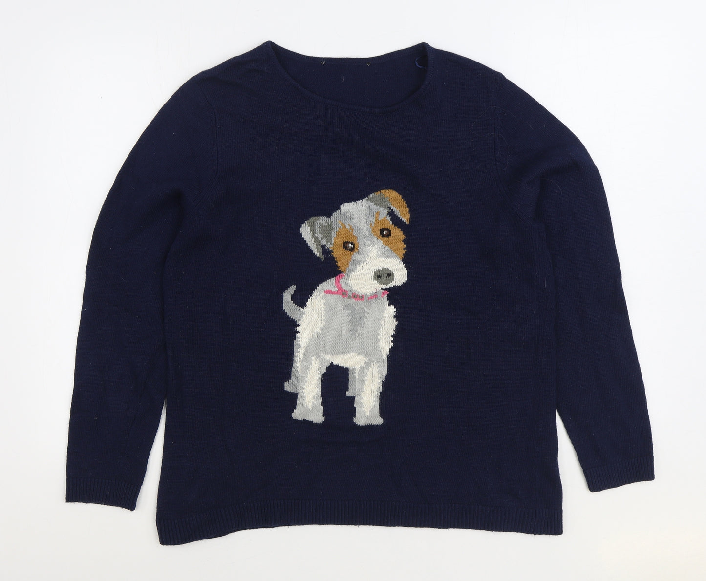 Preworn Womens Blue Round Neck Polyester Pullover Jumper Size 18 - Dog