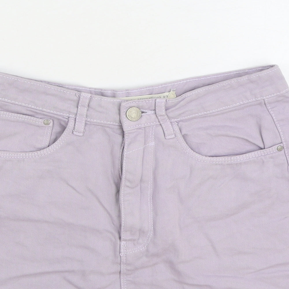 Brave Soul Womens Purple Cotton Mini Skirt Size 8 Zip