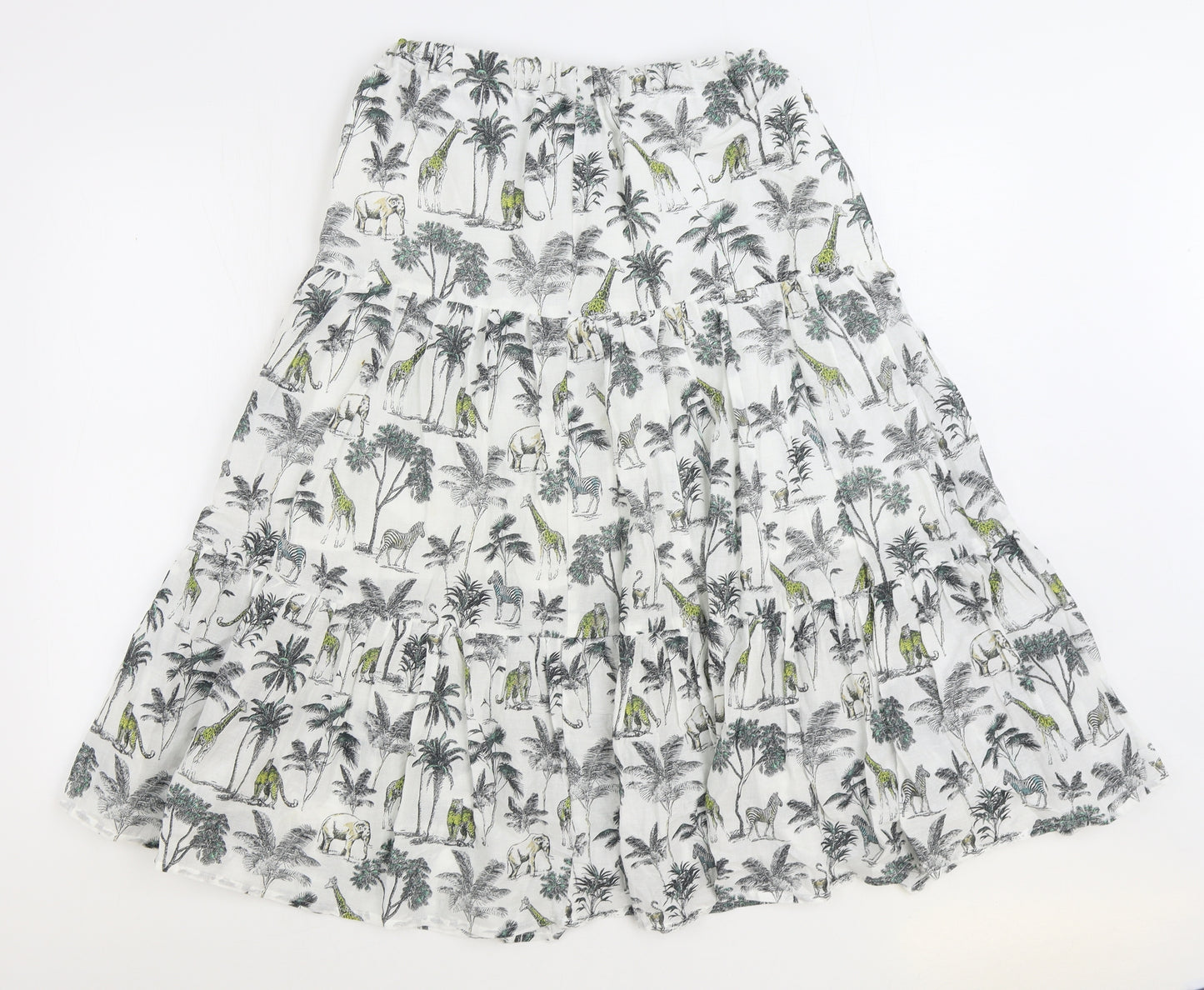 Yessica Womens White Geometric Cotton Peasant Skirt Size 10 - Safari Print