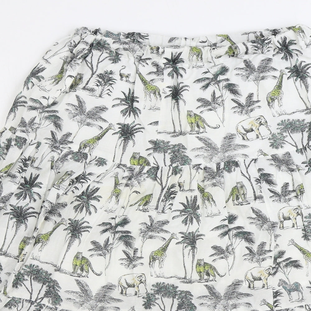 Yessica Womens White Geometric Cotton Peasant Skirt Size 10 - Safari Print