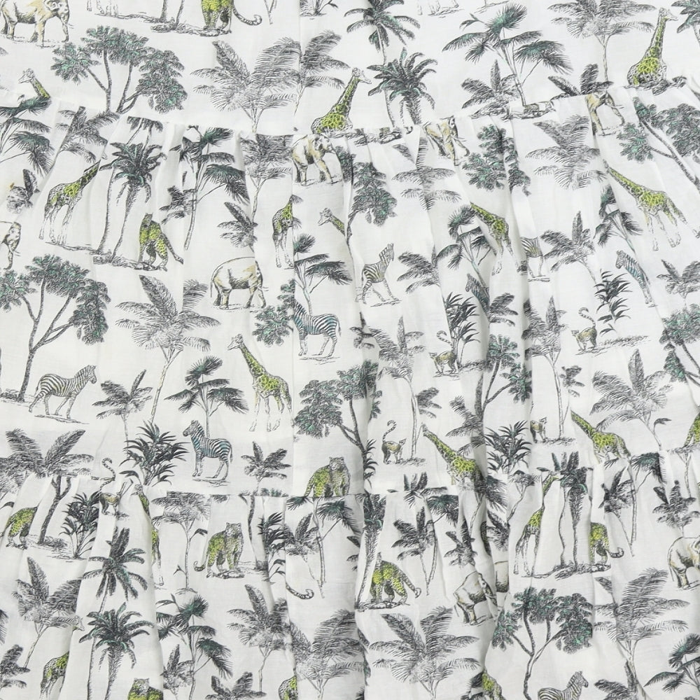 Yessica Womens White Geometric Cotton Peasant Skirt Size 10 - Safari Print