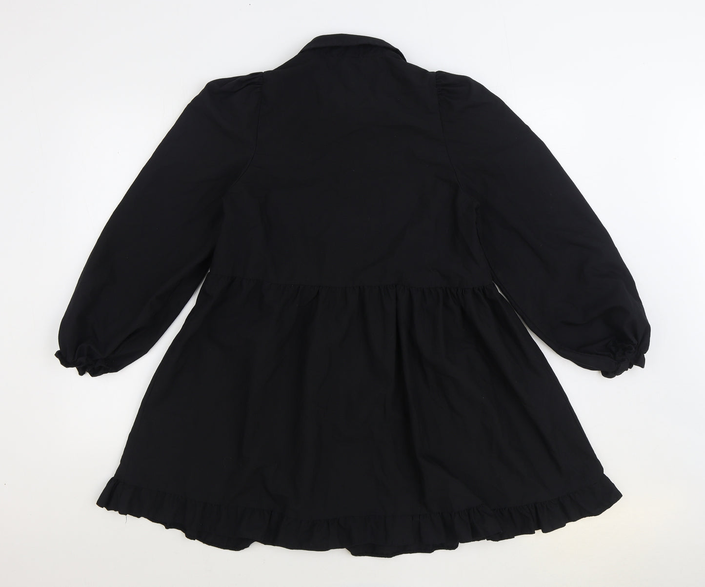 Miss Selfridge Womens Black 100% Cotton Skater Dress Size 10 Collared Button