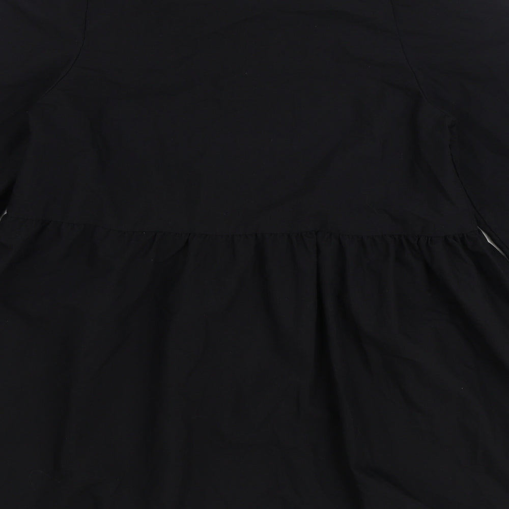 Miss Selfridge Womens Black 100% Cotton Skater Dress Size 10 Collared Button