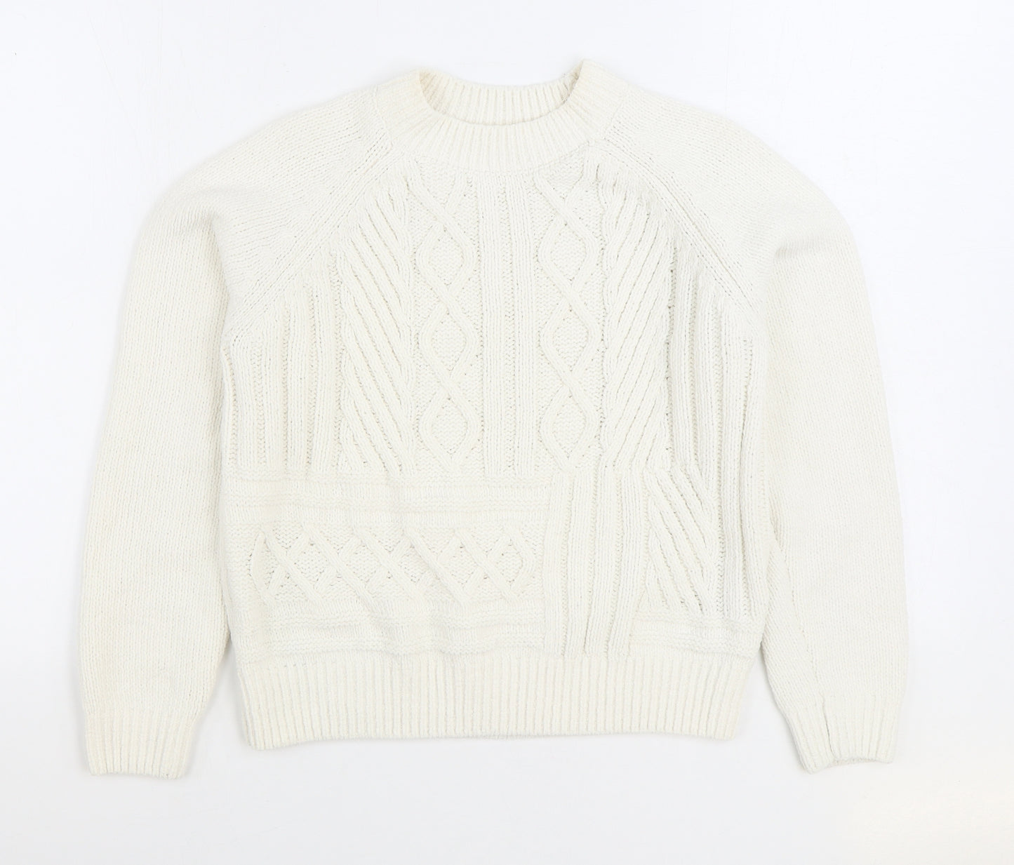Primark Womens White Round Neck Polyester Pullover Jumper Size S