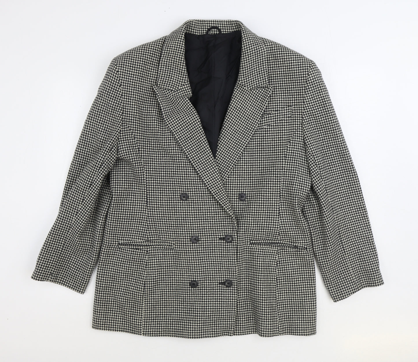 St Michael Womens Black Geometric Jacket Blazer Size 18 Button - Houndstooth