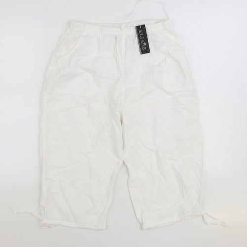 Eliane Womens White Cotton Cargo Trousers Size 2XL L27 in Regular Drawstring