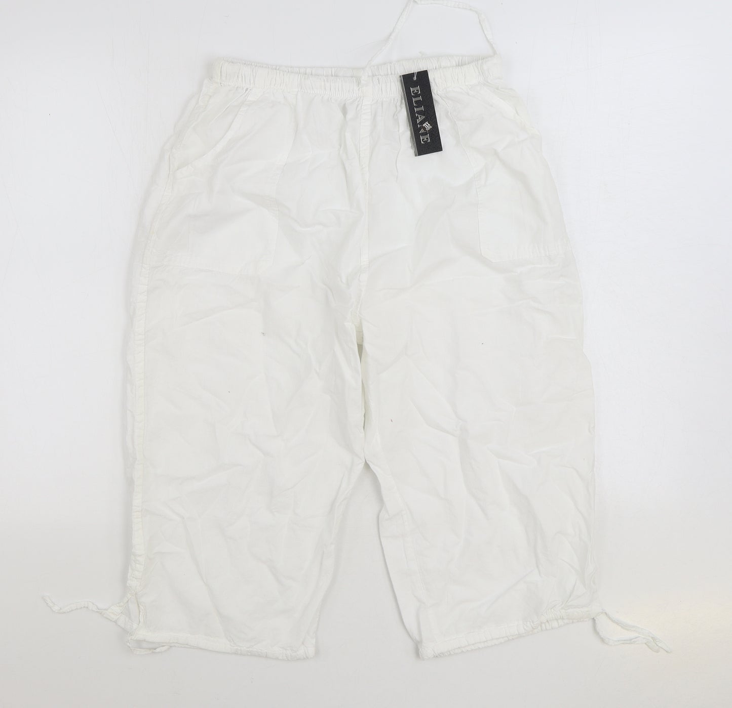 Eliane Womens White Cotton Cargo Trousers Size 2XL L27 in Regular Drawstring