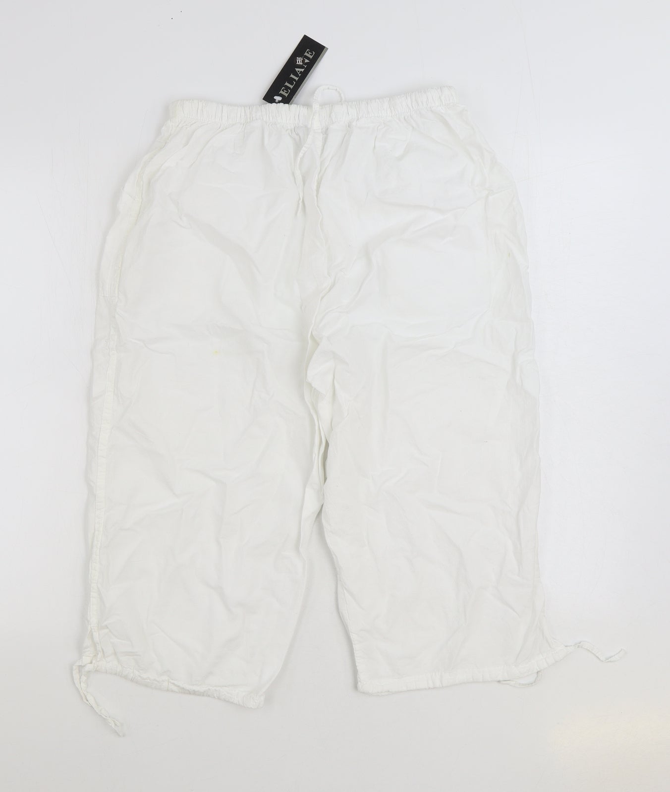 Eliane Womens White Cotton Cargo Trousers Size 2XL L27 in Regular Drawstring