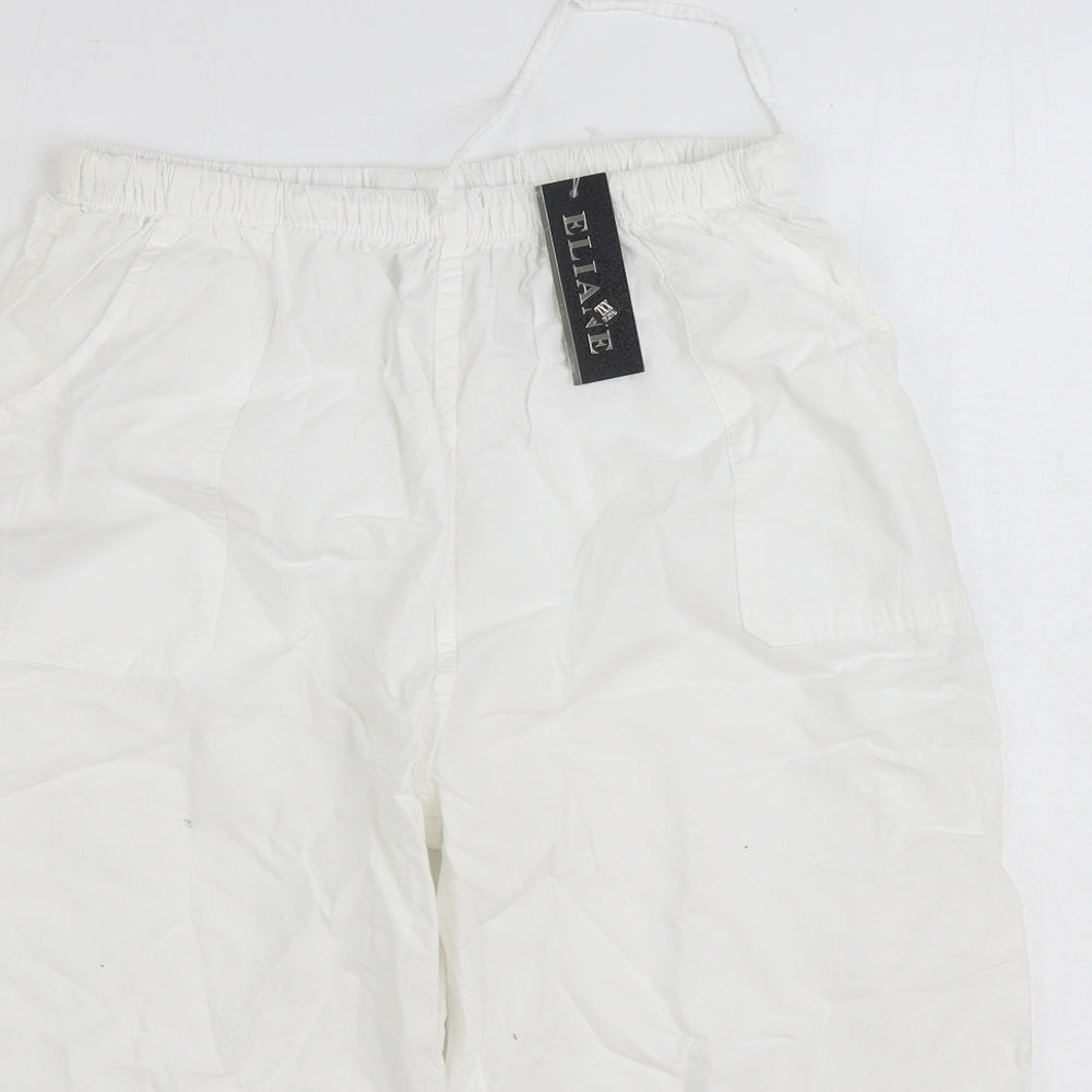 Eliane Womens White Cotton Cargo Trousers Size 2XL L27 in Regular Drawstring