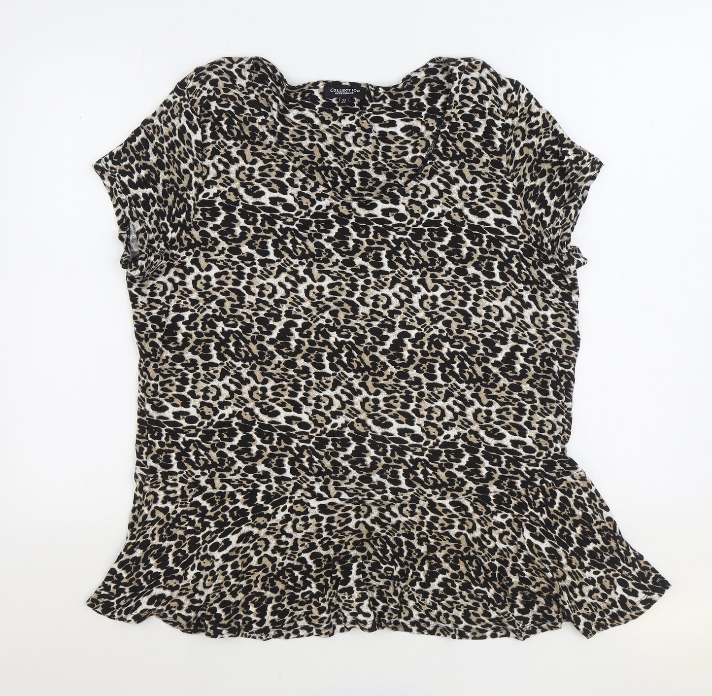 Debenhams Womens Black Animal Print Viscose Basic Blouse Size 22 Scoop Neck - Leopard Print