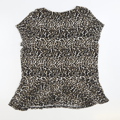 Debenhams Womens Black Animal Print Viscose Basic Blouse Size 22 Scoop Neck - Leopard Print