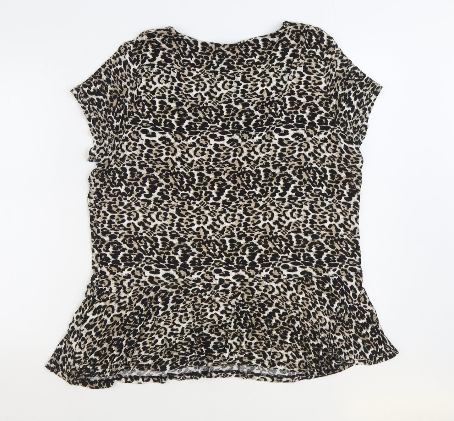 Debenhams Womens Black Animal Print Viscose Basic Blouse Size 22 Scoop Neck - Leopard Print
