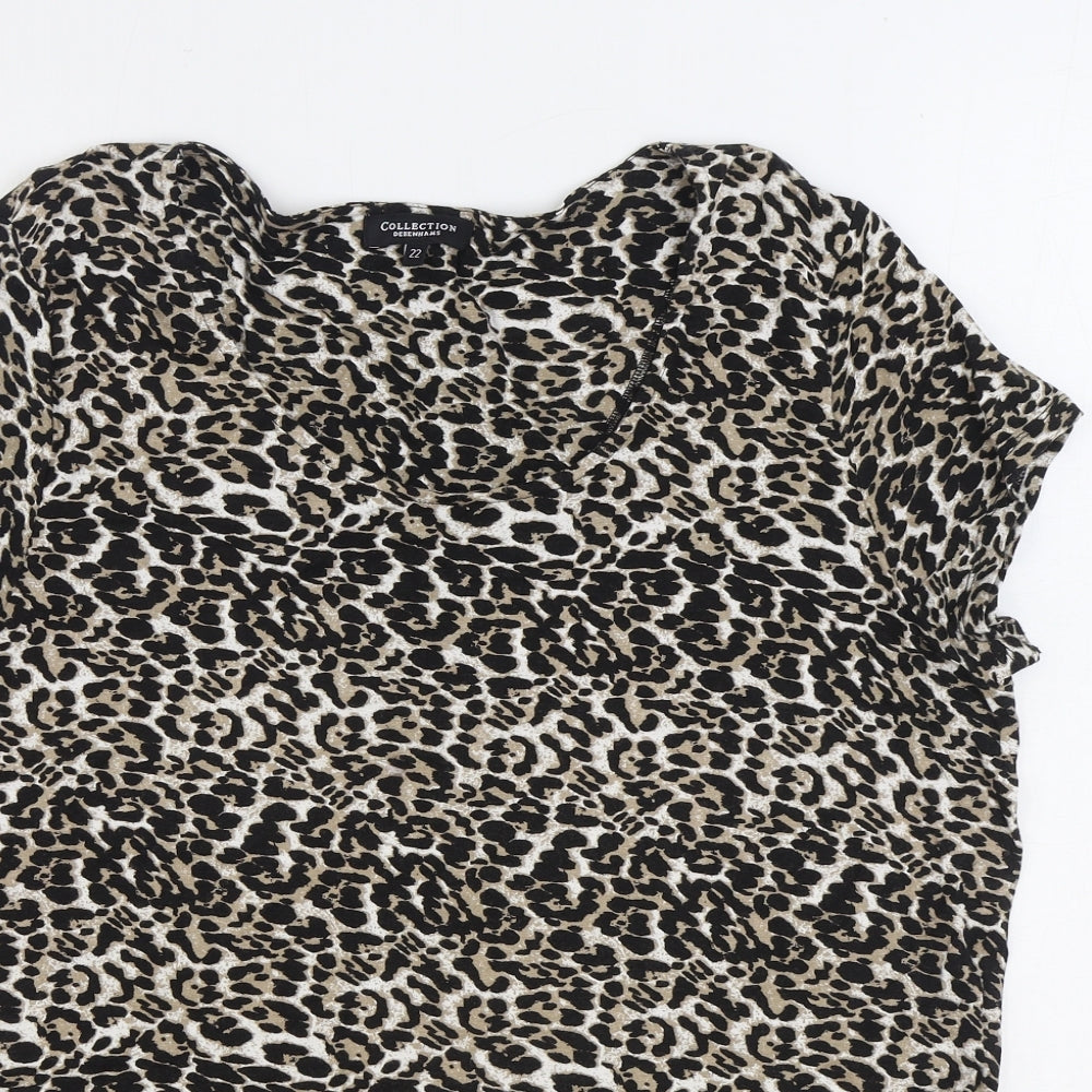 Debenhams Womens Black Animal Print Viscose Basic Blouse Size 22 Scoop Neck - Leopard Print