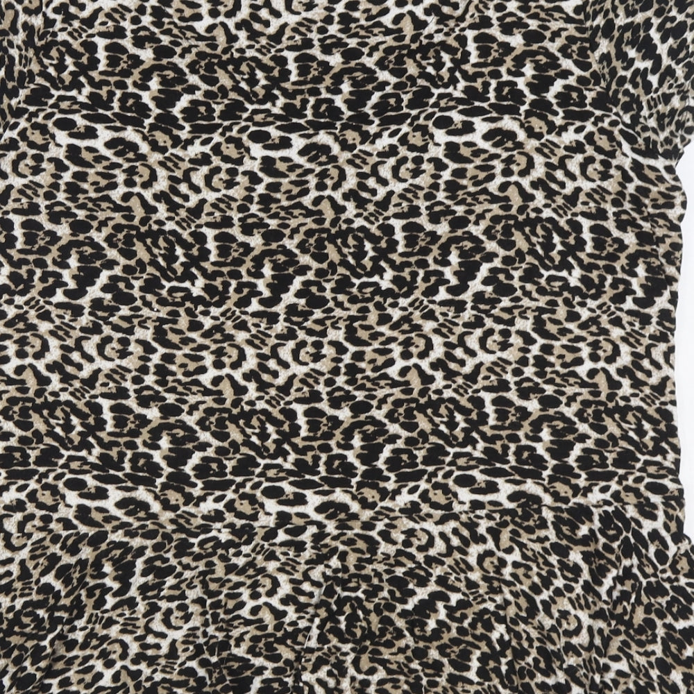Debenhams Womens Black Animal Print Viscose Basic Blouse Size 22 Scoop Neck - Leopard Print