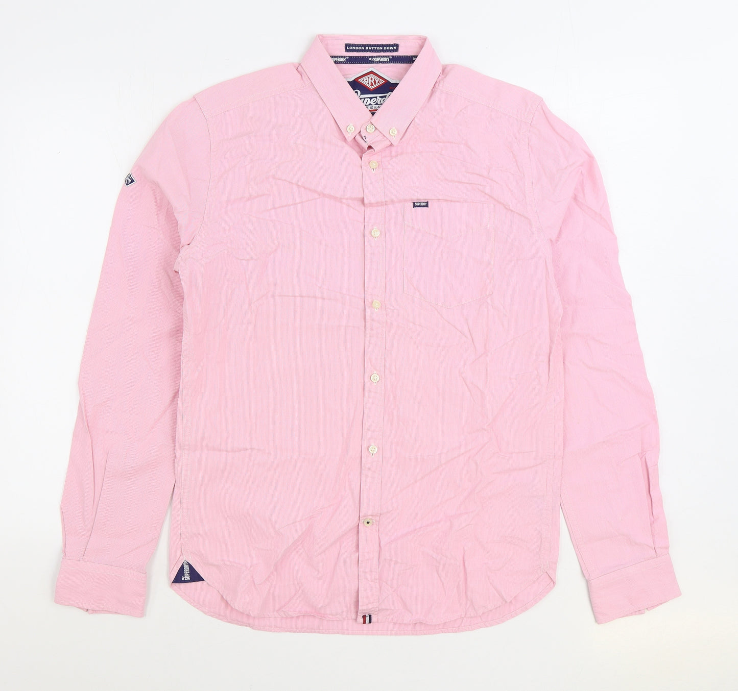 Superdry Mens Pink Cotton Button-Up Size M Collared Button