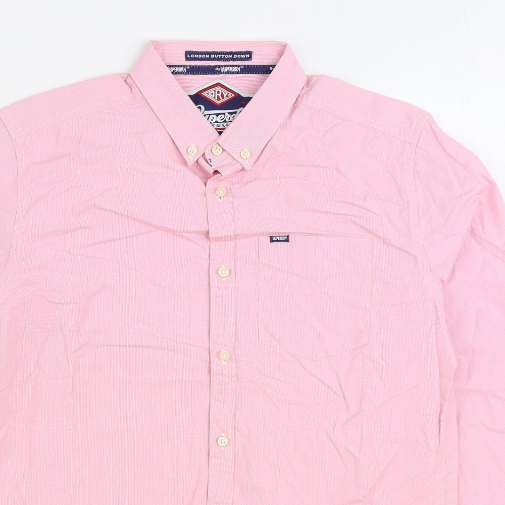 Superdry Mens Pink Cotton Button-Up Size M Collared Button