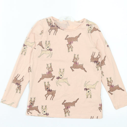 H&M Girls Pink Geometric Cotton Basic Casual Size 4-5 Years Crew Neck Pullover - Reindeers