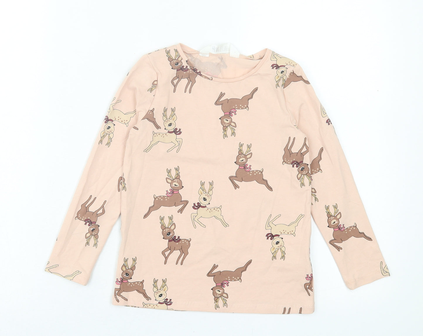 H&M Girls Pink Geometric Cotton Basic Casual Size 4-5 Years Crew Neck Pullover - Reindeers