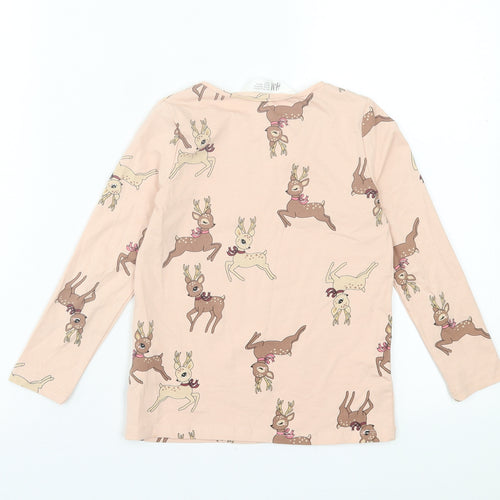 H&M Girls Pink Geometric Cotton Basic Casual Size 4-5 Years Crew Neck Pullover - Reindeers