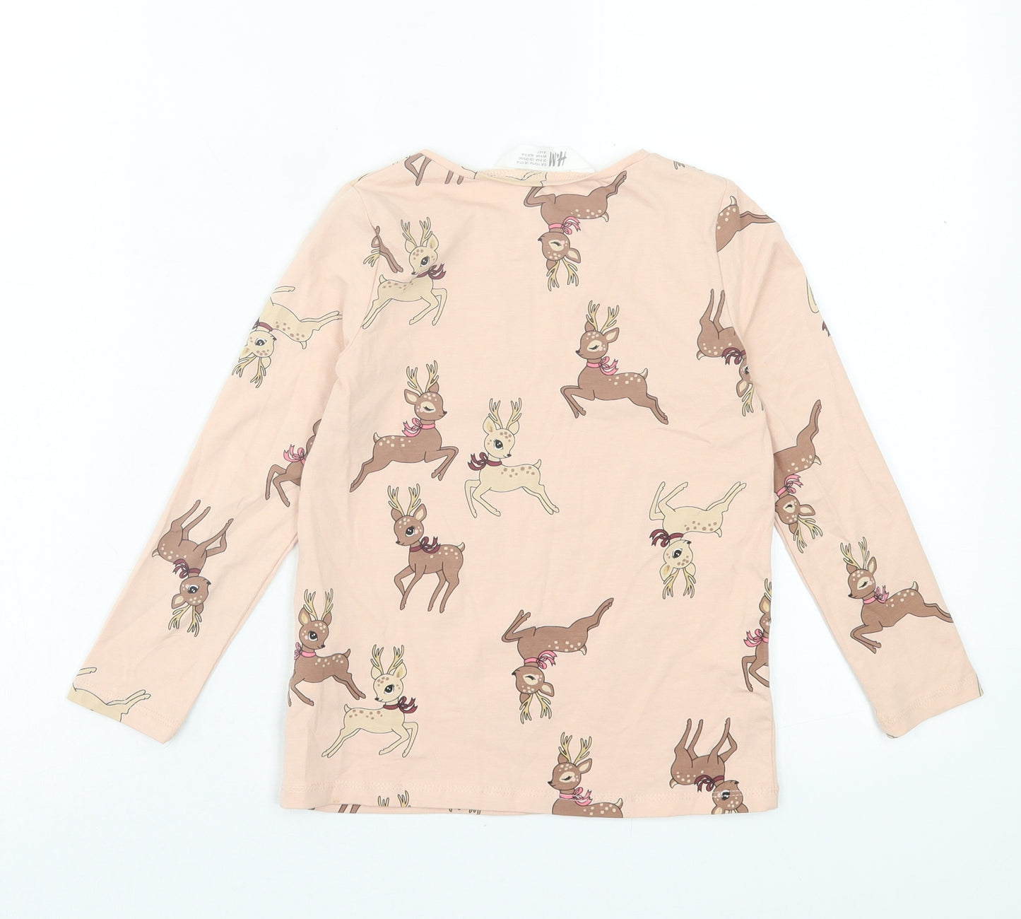 H&M Girls Pink Geometric Cotton Basic Casual Size 4-5 Years Crew Neck Pullover - Reindeers