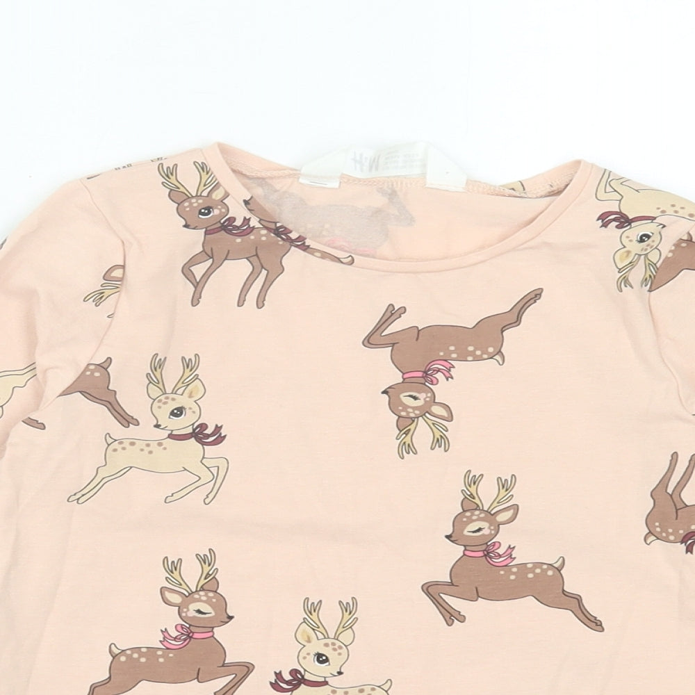 H&M Girls Pink Geometric Cotton Basic Casual Size 4-5 Years Crew Neck Pullover - Reindeers