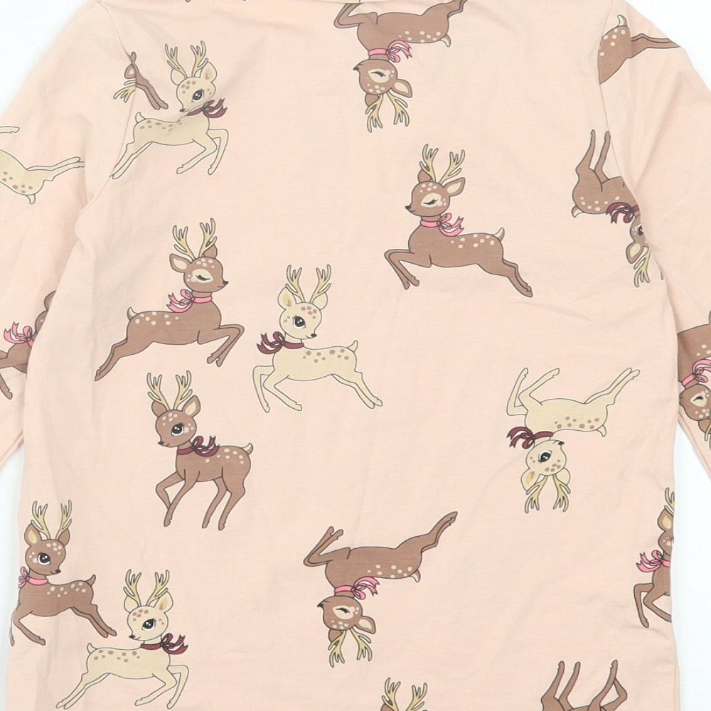 H&M Girls Pink Geometric Cotton Basic Casual Size 4-5 Years Crew Neck Pullover - Reindeers
