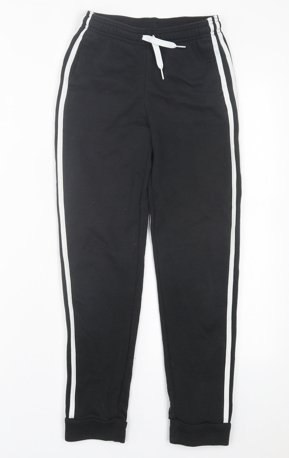 adidas Boys Black Striped Cotton Jogger Trousers Size 9 Years Regular Drawstring
