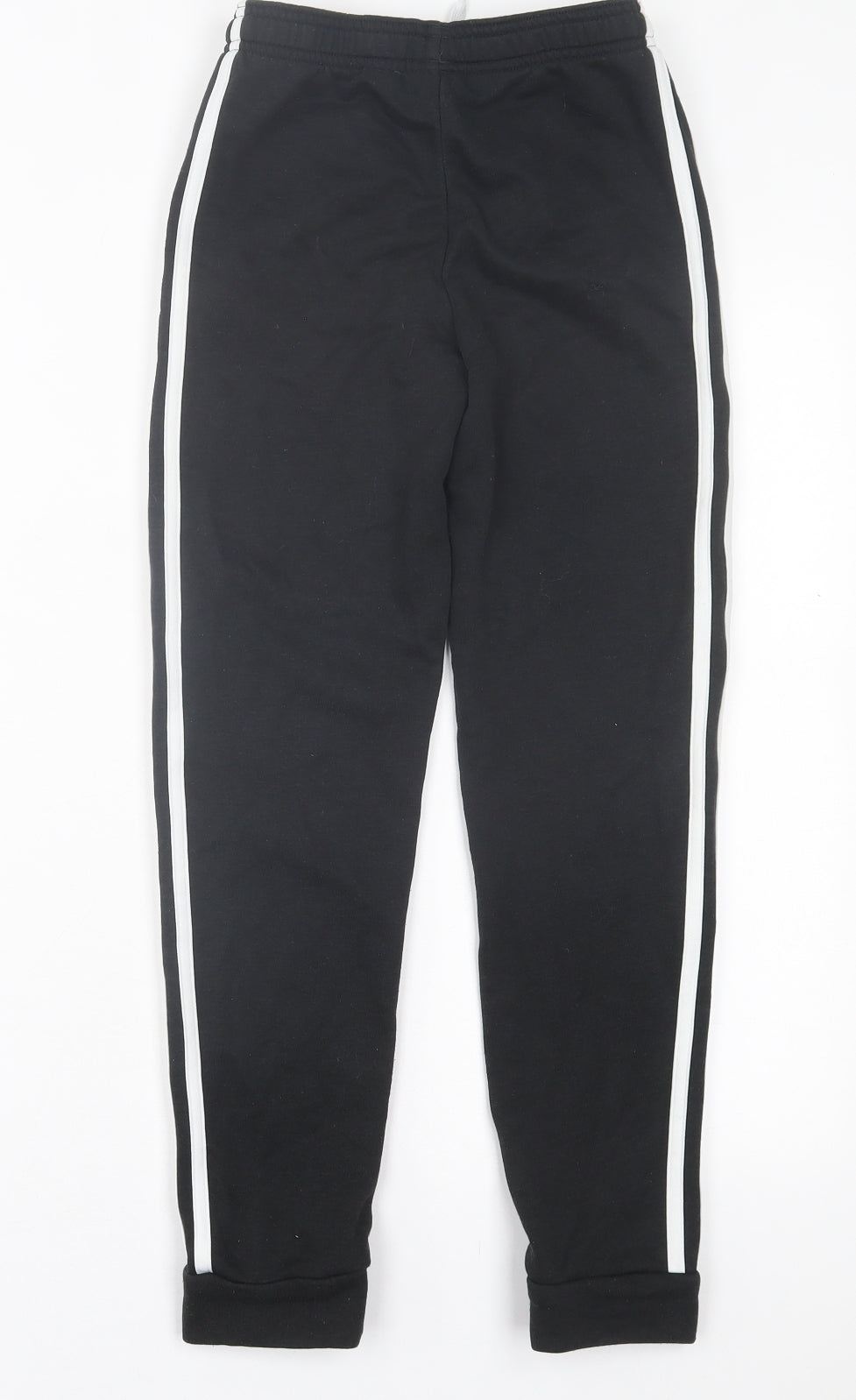 adidas Boys Black Striped Cotton Jogger Trousers Size 9 Years Regular Drawstring