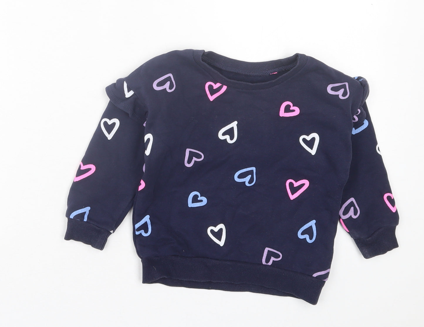 Dunnes Stores Girls Blue Geometric Cotton Pullover Jumper Size 18-24 Months Pullover - Heart Print