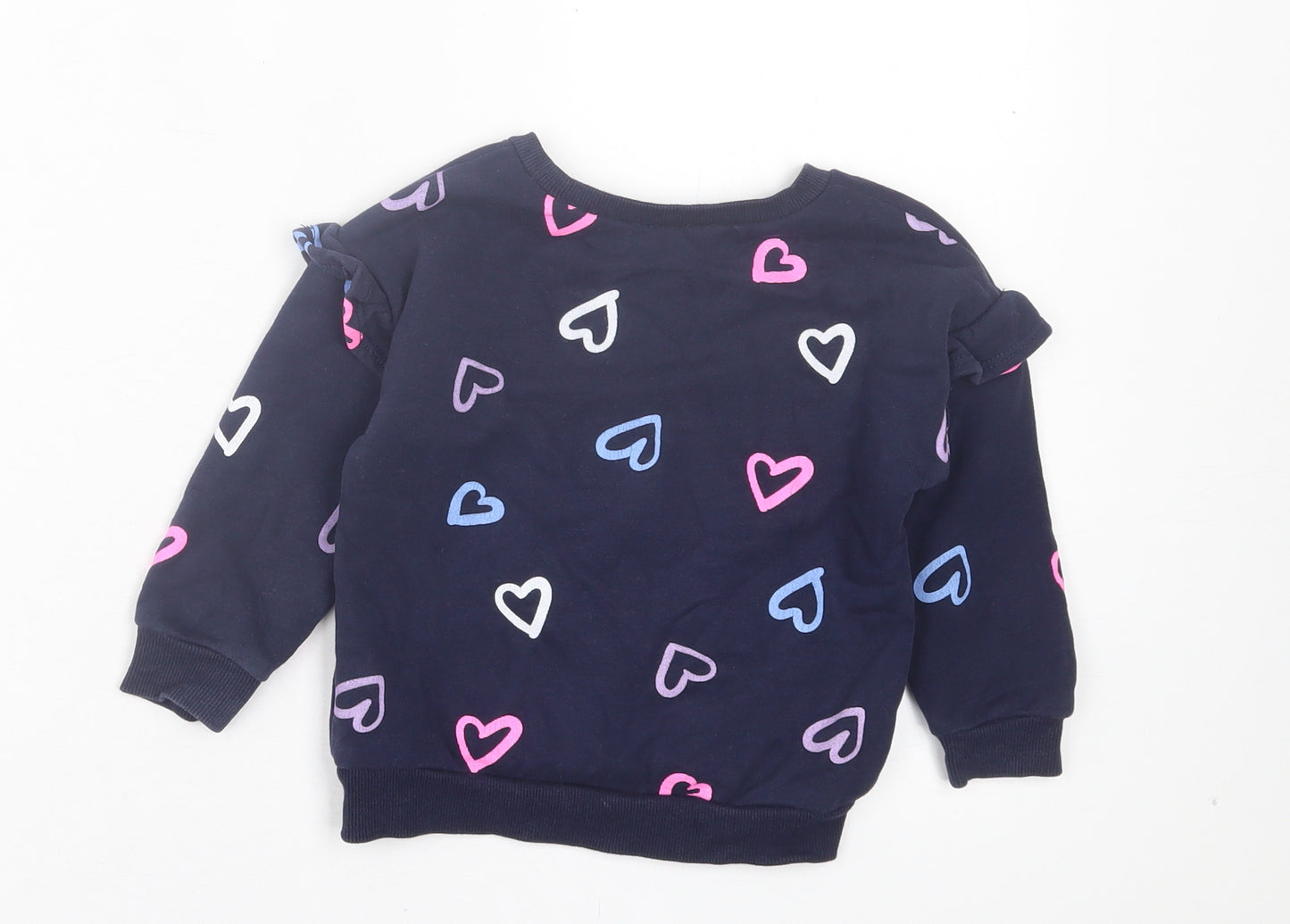 Dunnes Stores Girls Blue Geometric Cotton Pullover Jumper Size 18-24 Months Pullover - Heart Print