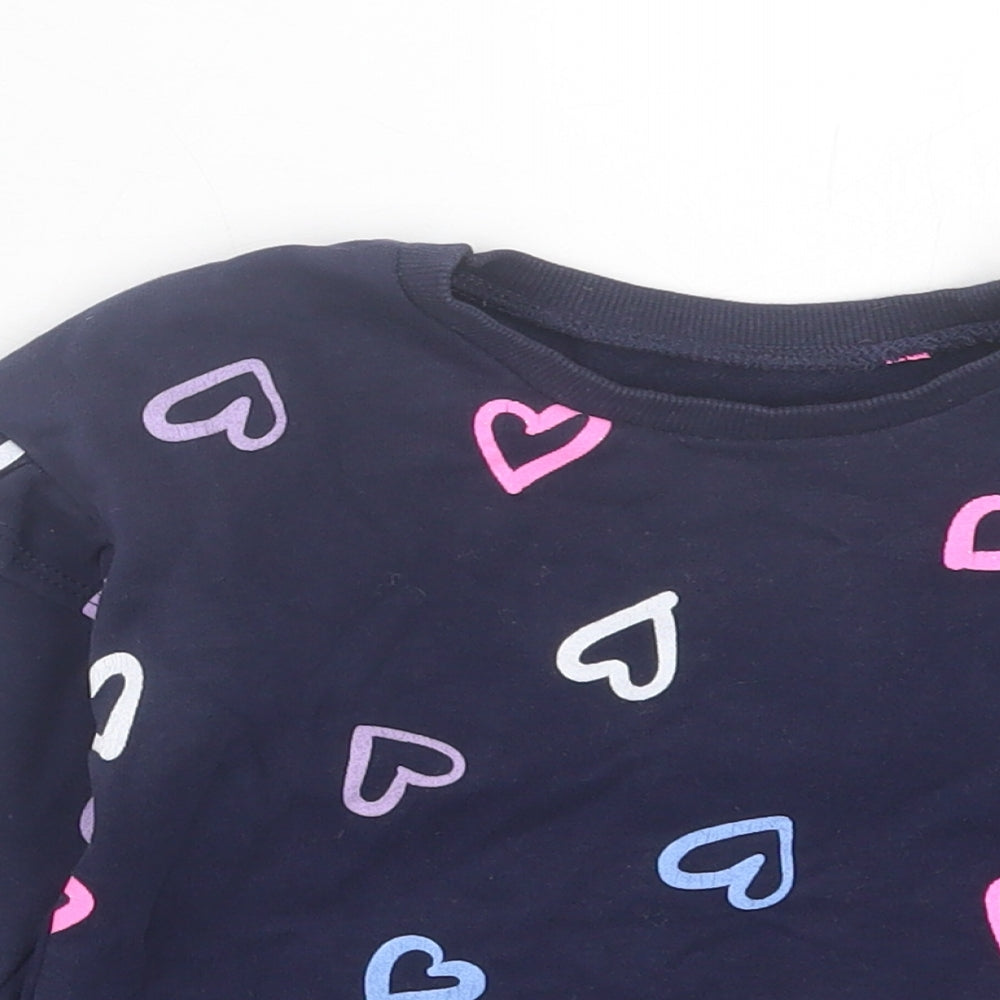 Dunnes Stores Girls Blue Geometric Cotton Pullover Jumper Size 18-24 Months Pullover - Heart Print