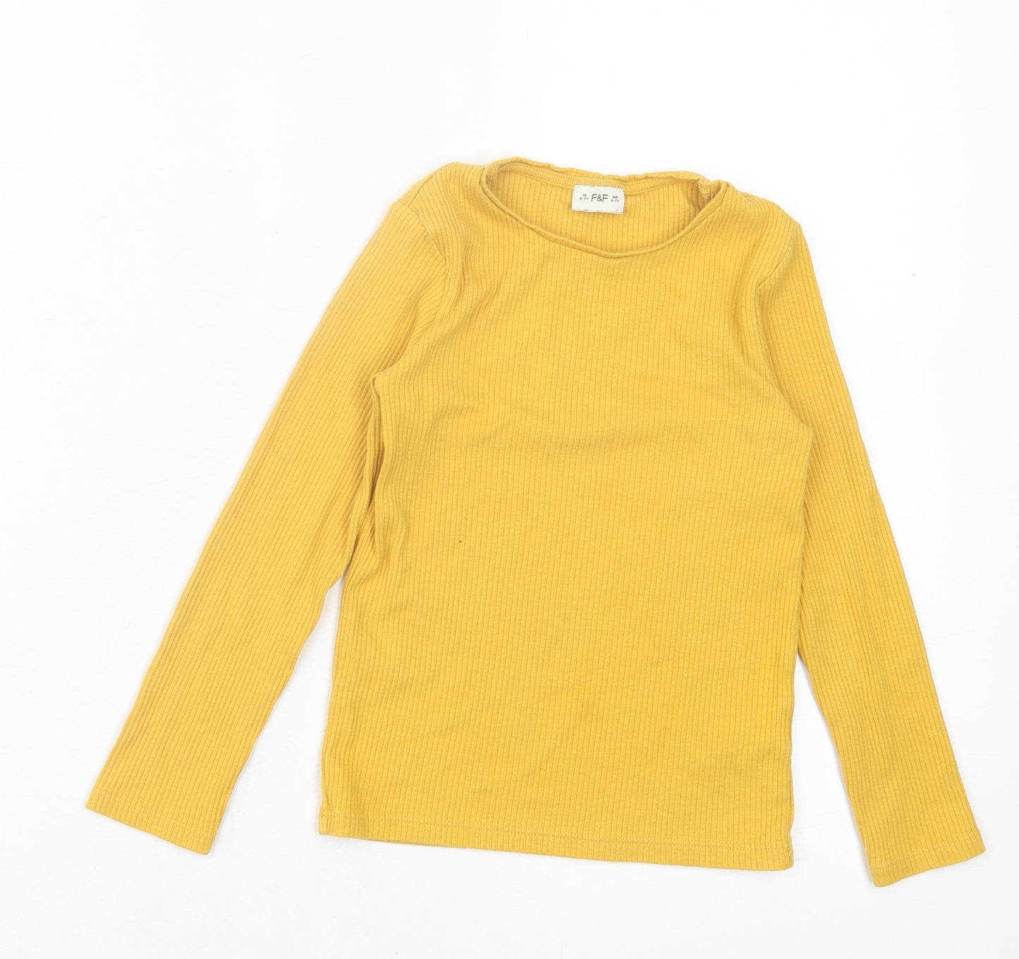 F&F Girls Yellow Cotton Basic Casual Size 6-7 Years Crew Neck Pullover - Ribbed Fabric