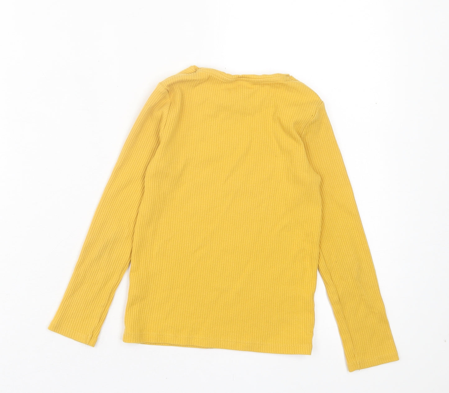F&F Girls Yellow Cotton Basic Casual Size 6-7 Years Crew Neck Pullover - Ribbed Fabric