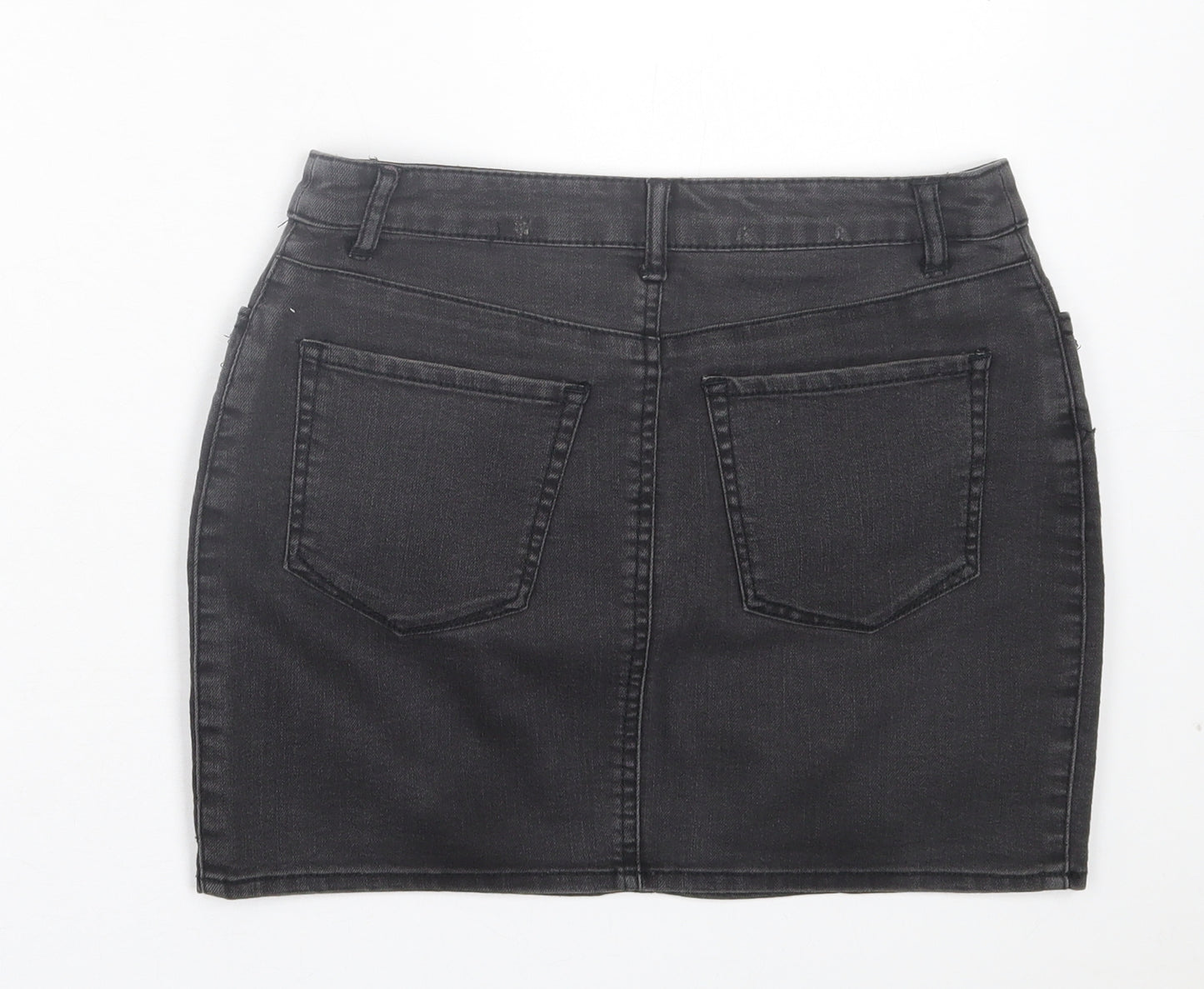 H&M Womens Grey Geometric Cotton A-Line Skirt Size 6 Button