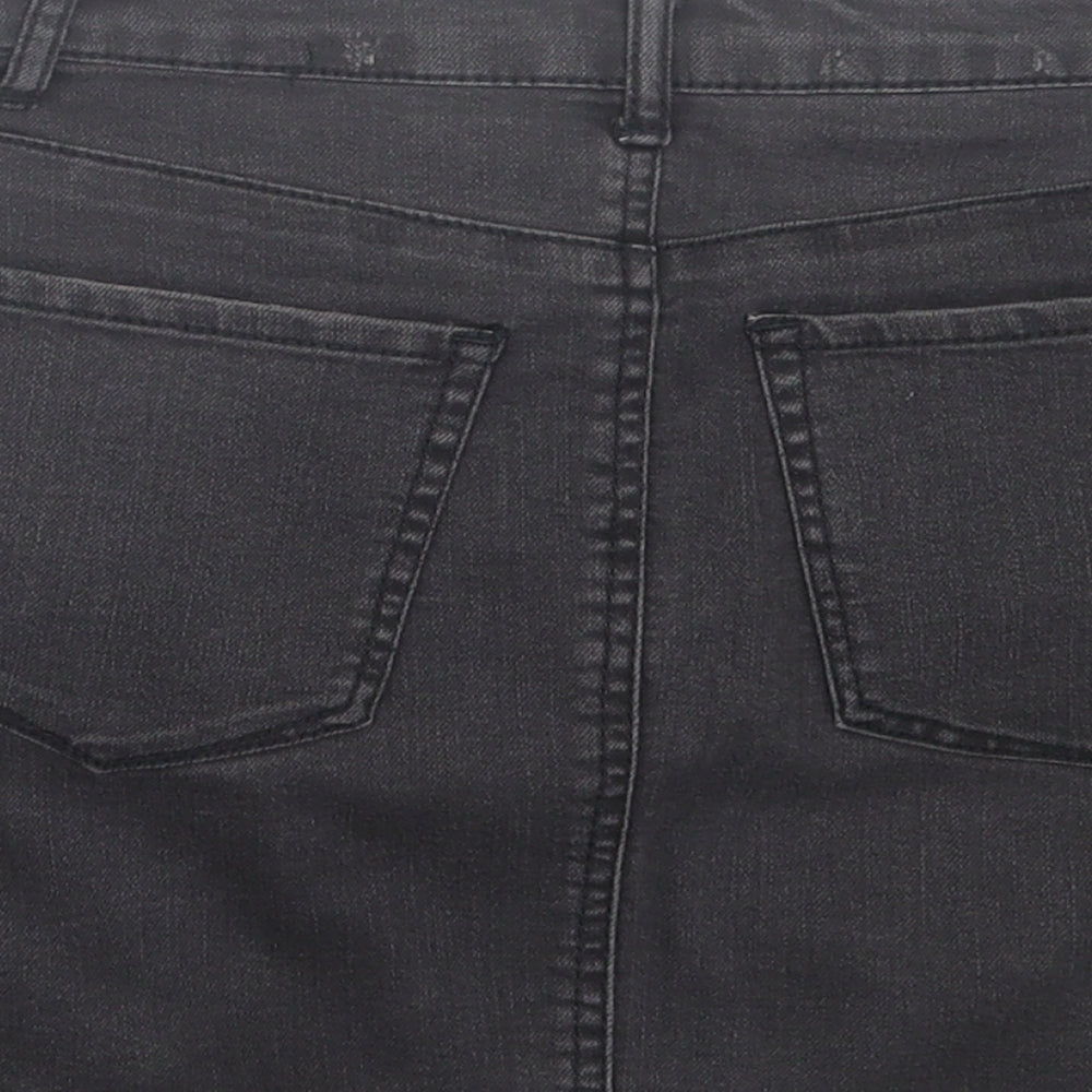 H&M Womens Grey Geometric Cotton A-Line Skirt Size 6 Button