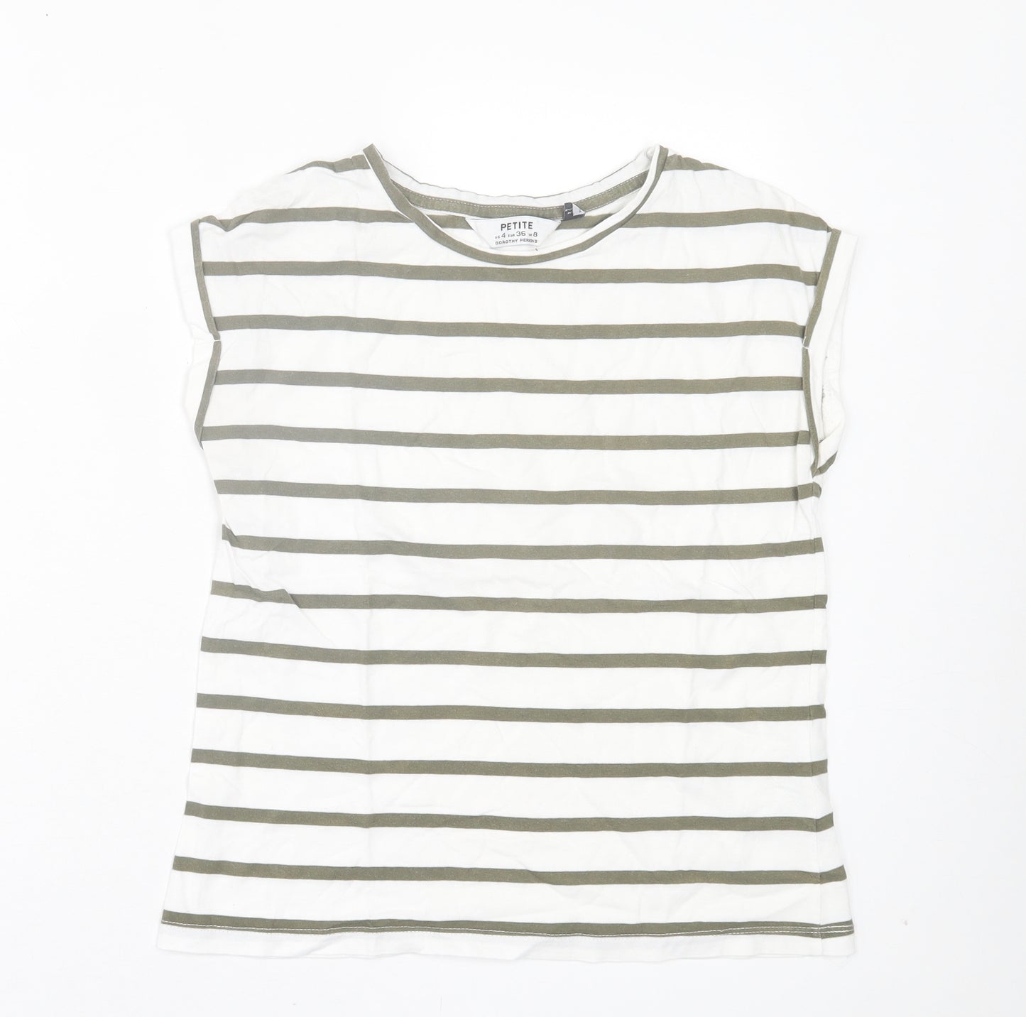 Dorothy Perkins Womens White Striped Cotton Basic T-Shirt Size 8 Crew Neck